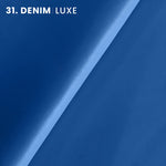 denim color tone luxe full grain (highest grade) bovine cow leather semi-aniline, slightly satin, almost matte chrome tanned soft leather hide best for leather goods