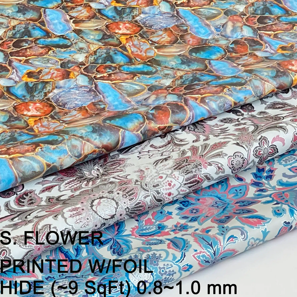 s.flower printed lambskins leather foil printed